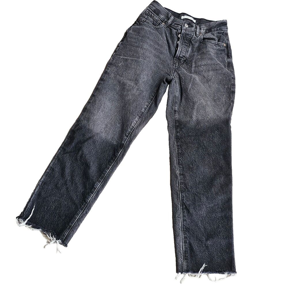 PACSUN Women's Grunge Ripped Distressed Black Grey Frayed Hem High Straight Jean